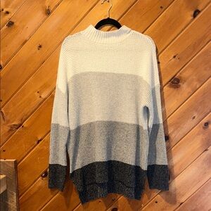 SO white gray black block knit sweater with mock neck